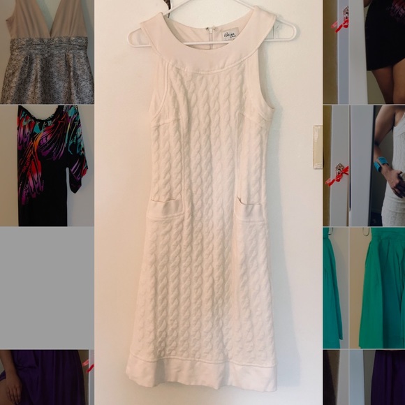 Sophisticated knee length, tight beige dress - Picture 2 of 4